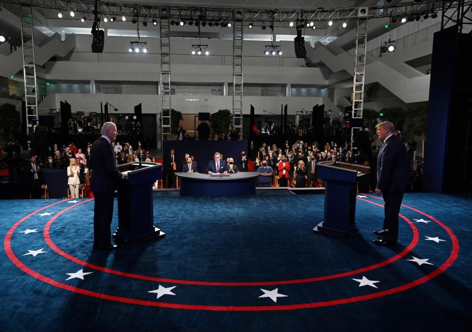 President Donald Trump and Democratic candidate Joe Biden arrive for the first presidential debate Sept. 29 in Cleveland.