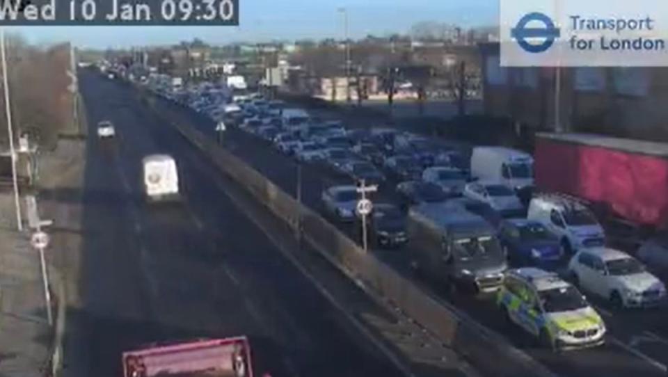 Delays on the A10 in Edmonton on Wednesday morning as police closed roads (Transport for London)