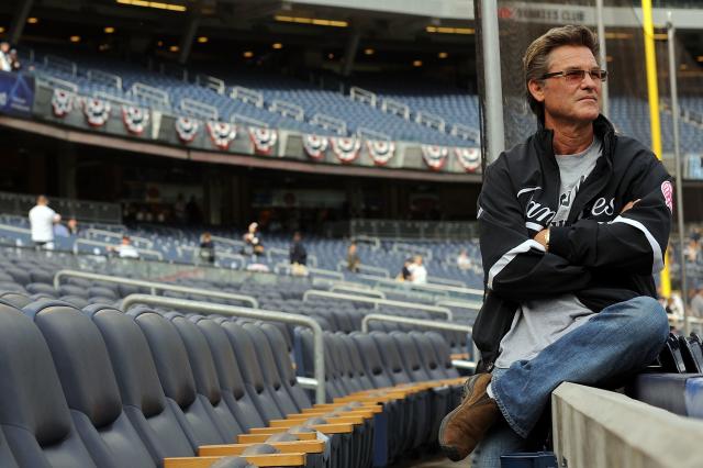 Actor Kurt Russell watches batting practice before the New York Yankees  play game 2 of the ALDS against the Minnesota Twins at Yankee Stadium in  New York City on October 9, 2009.