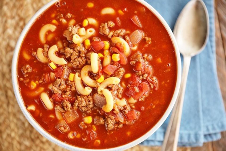 <p>Southern Bite</p><p>A new twist on this nostalgic recipe everyone loves.</p><p><strong>Get the recipe: <a href="https://southernbite.com/goulash-soup/" rel="nofollow noopener" target="_blank" data-ylk="slk:Goulash Soup;elm:context_link;itc:0;sec:content-canvas" class="link ">Goulash Soup</a></strong></p>