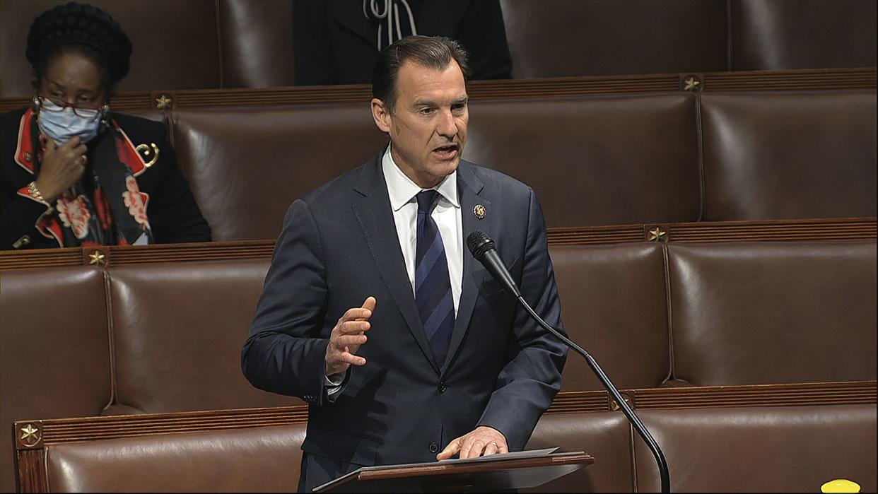 Rep. Tom Suozzi speaks on the floor of the House of Representatives at the U.S. Capitol in Washington, D.C. on Thursday, April 23, 2020.