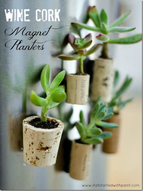 2) Wine cork magnet planters