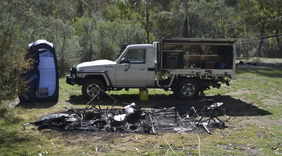 Greg Lynn admitted to burning down the couple's campsite, pictured here. 