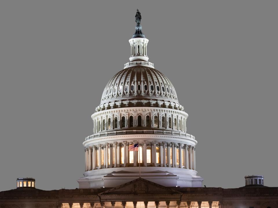 US Capitol dome illuminated, Washington, DC, graphic element on gray