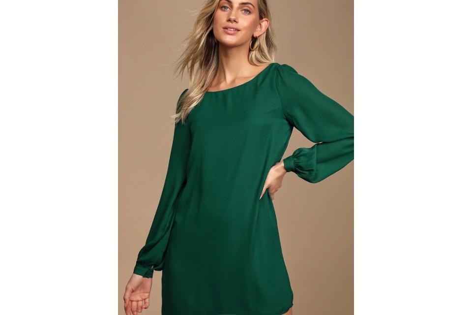 Lulus Status Update Forest Green Shift Dress