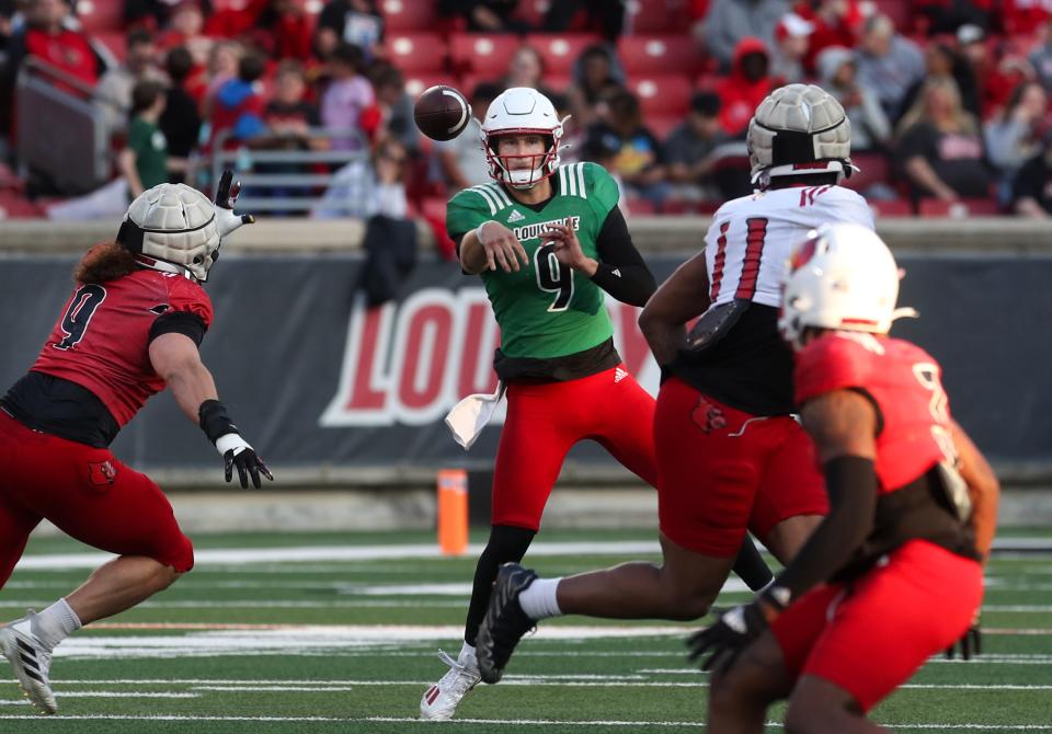 Louisville quarterback Tyler Shough (9) is expected to be the team's starter.