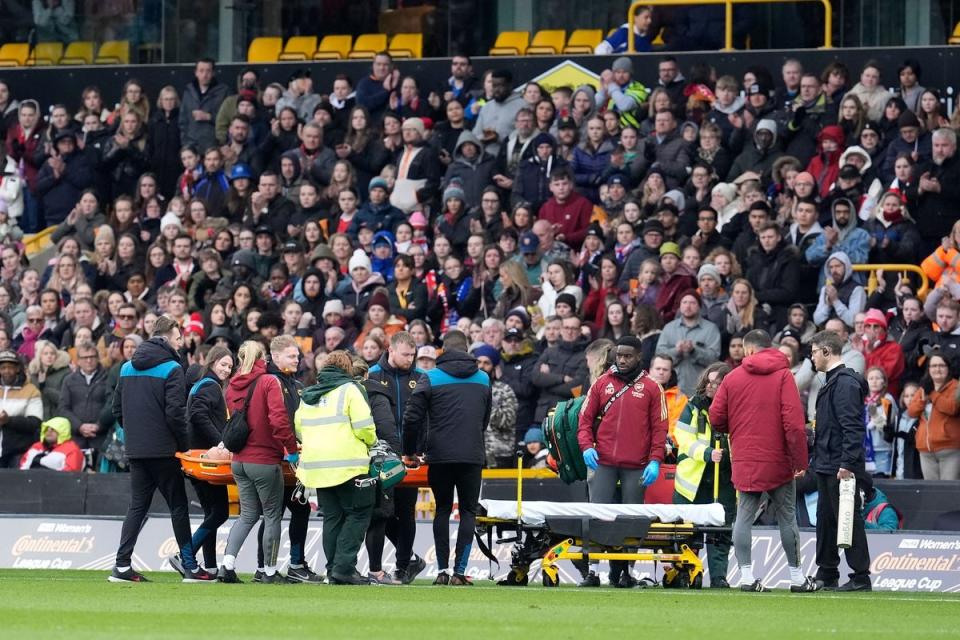 Frida Maanum collapsed during Arsenal’s League Cup final win over Chelsea at Molineux on Easter Sunday (Nick Potts/PA Wire)