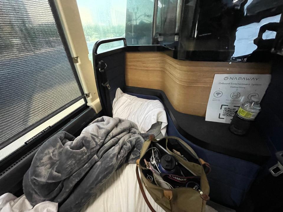 My bed in the morning after riding in the Napaway bus