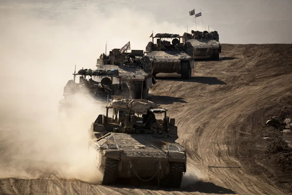 Israeli armored personnel carriers . (Amir Levy / Getty Images)