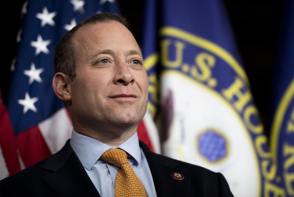 Rep. Josh Gottheimer (D-N.J.) speaks during a Problem Solvers Caucus news conference in February. His use of the group as a bipartisan locus of power has elicited criticism. (Photo: Bill Clark/Getty Images)