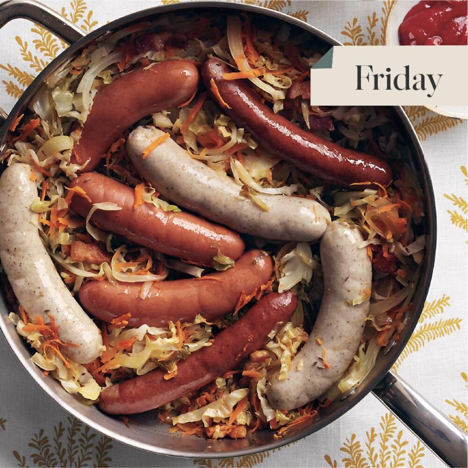 german sausages with quick kraut and curry ketchup