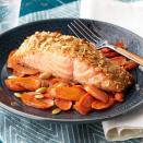 <p>Because this one-pan meal is ready in just 35 minutes, it's a good choice for a healthy recipe after you've had a long day at the office. Maple-spiced carrots cook alongside pepita-crusted salmon fillets and deliver amazing taste and nutrition in a dinner the whole family will devour. <a href="https://www.eatingwell.com/recipe/270699/pumpkin-seed-salmon-with-maple-spice-carrots/" rel="nofollow noopener" target="_blank" data-ylk="slk:View Recipe;elm:context_link;itc:0;sec:content-canvas" class="link ">View Recipe</a></p>