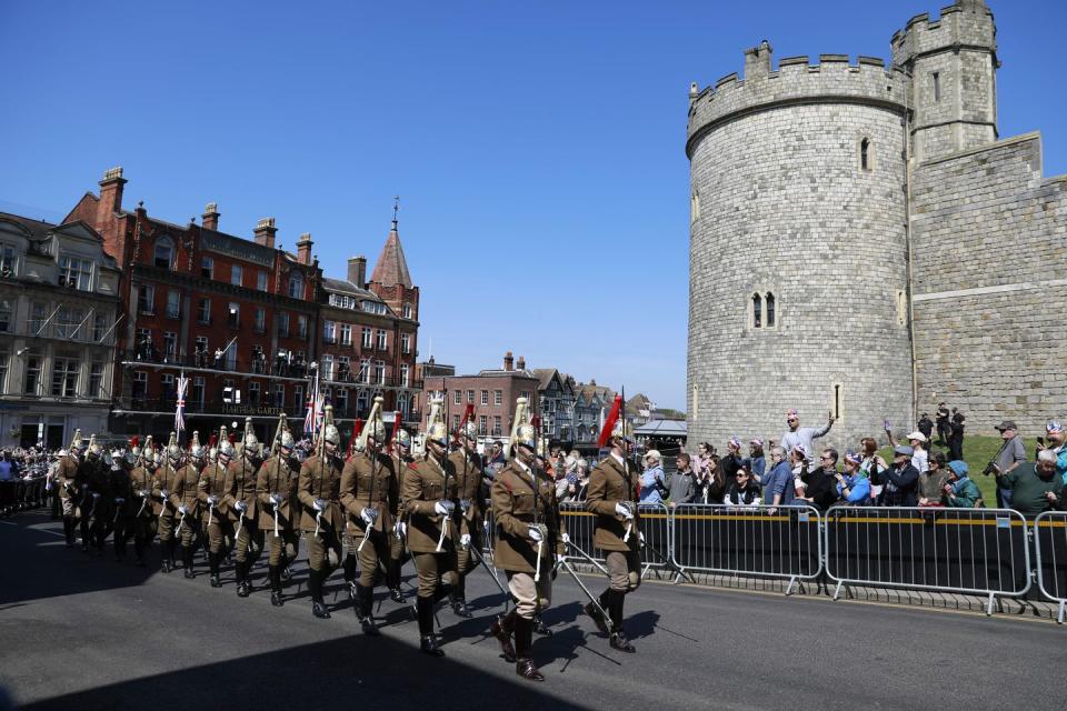 <p>Here are members of the Household Cavalry taking part in a rehearsal for the wedding procession.</p>