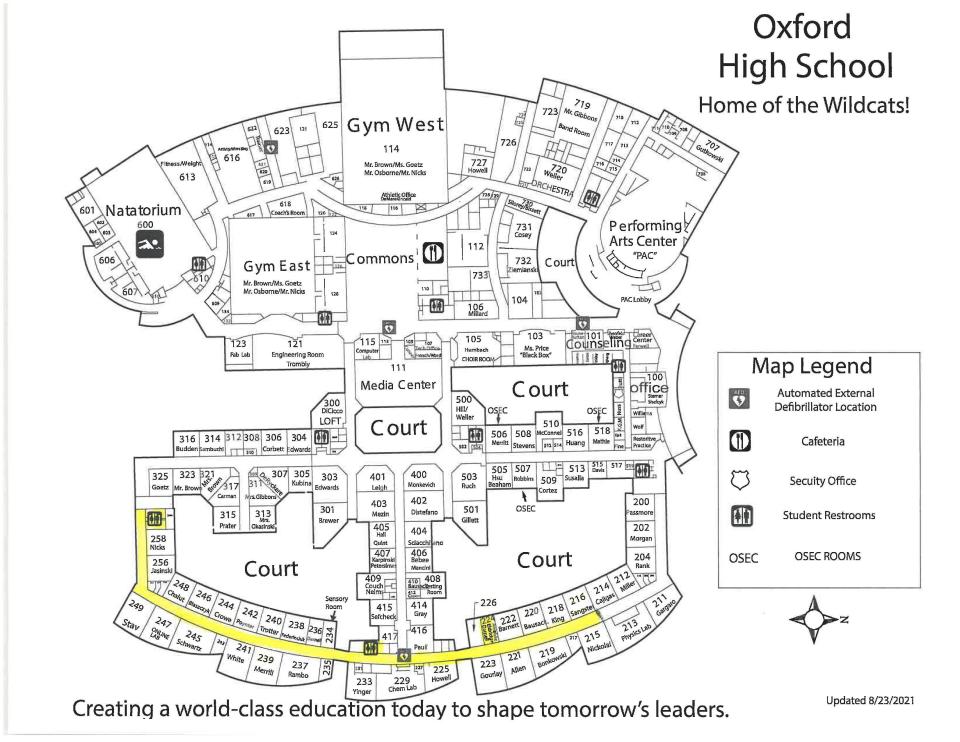 The highlighted portion shows the designated area where applicants are required to be deemed physically present to be eligible to receive funds. A drafted protocol released Feb. 15, 2022 proposes a distribution plan for the nearly $2 million that has been collected in donations for survivors of the Oxford High School shooting.