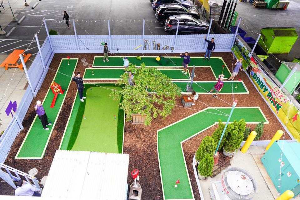 A look at the new Dinky Links: A Mini Golf Adventure located outside of the Milwaukee Public Market. It's open through June 30, 2024.