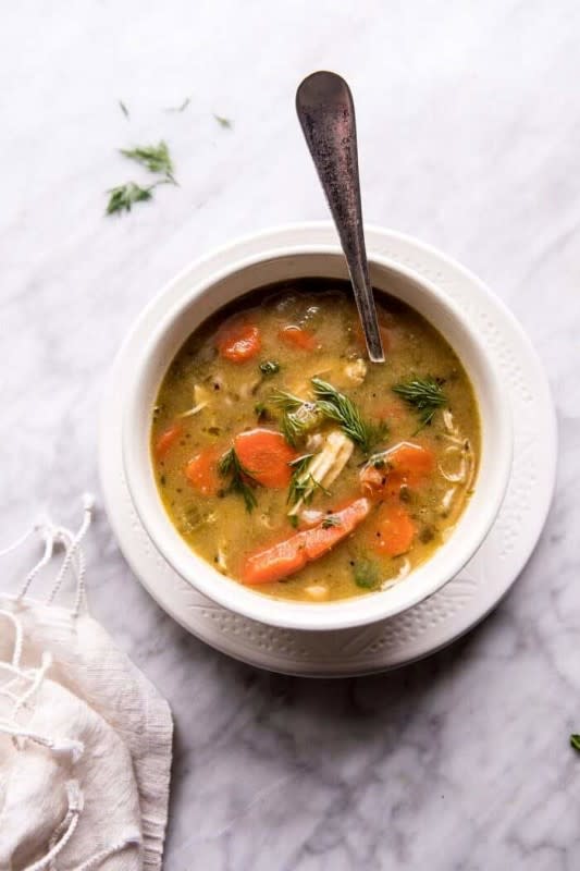 <p>Half Baked Harvest</p><p>Say hello to the warmest, coziest most perfect home cooked bowl of chicken soup. It’s full of colorful veggies, good for us protein, and is sure to take care of just about any cold that is about to come our way. </p><p><strong>Get the recipe: <a href="https://www.halfbakedharvest.com/slow-cooker-hearty-chicken-soup/" rel="nofollow noopener" target="_blank" data-ylk="slk:Slow Cooker Hearty Chicken Soup;elm:context_link;itc:0;sec:content-canvas" class="link ">Slow Cooker Hearty Chicken Soup</a></strong></p>