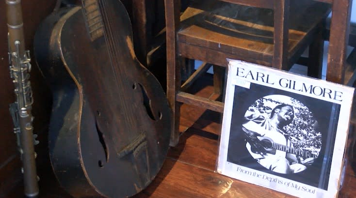 An Earl Gilmore record and instruments owned by Gilmore; a musician from Clinchco, VA