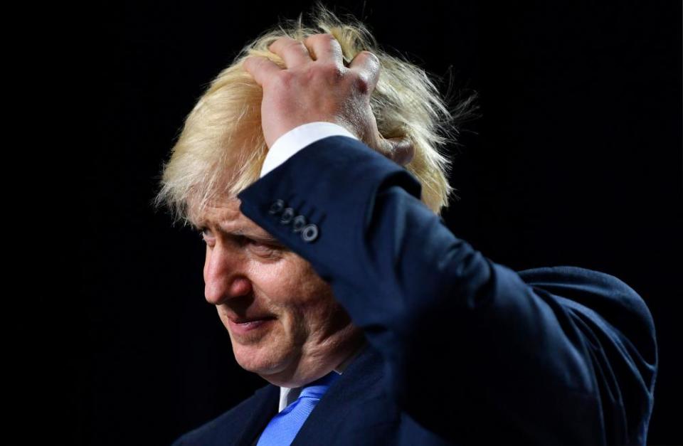 Britain’s Prime Minister Boris Johnson during a news conference at the end of the G7 summit.