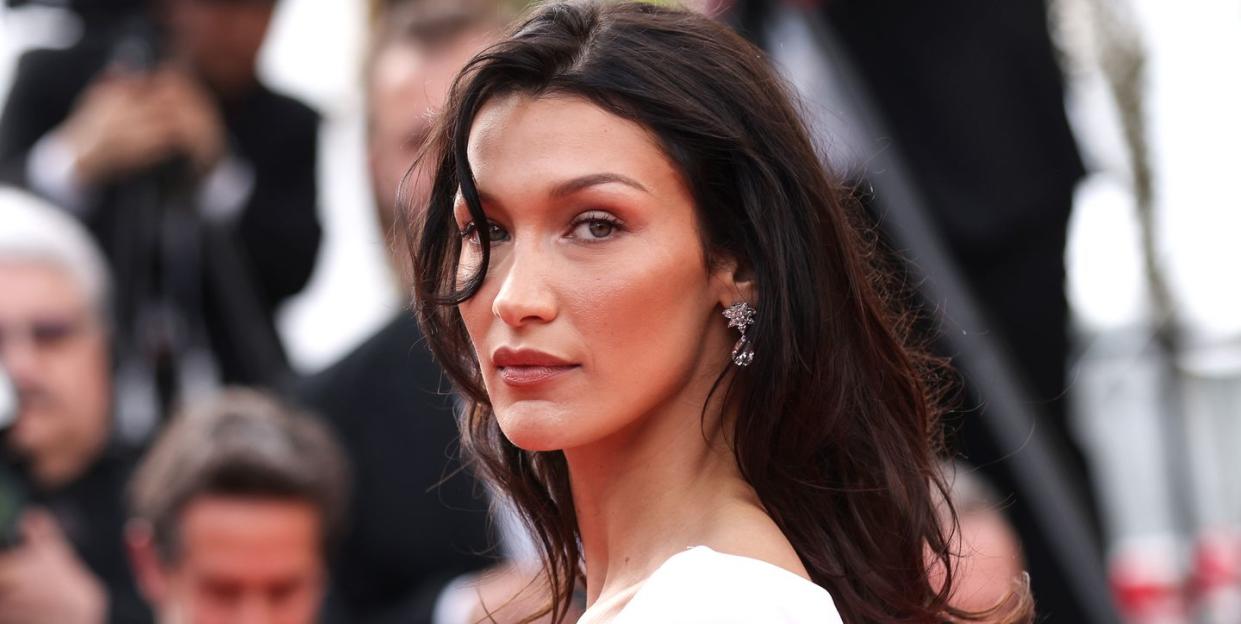 cannes, france   may 26 bella hadid attends the screening of broker les bonnes etoiles during the 75th annual cannes film festival at palais des festivals on may 26, 2022 in cannes, france photo by vittorio zunino celottogetty images