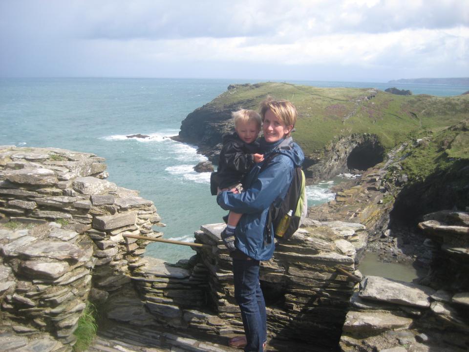 Claire Macklin on holiday with her youngest son in 2008, after her parents took her away to Cornwall. (Supplied)