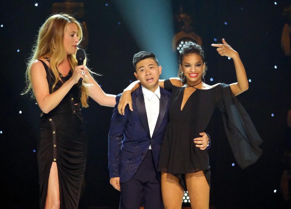 SO YOU THINK YOU CAN DANCE: FINALE: Host Cat Deeley (L) announces Americas favorite dancer Bailey Munoz (C) and runner-up Mariah Russell (R) on the Season Finale of SO YOU THINK YOU CAN DANCE airing live, Monday, Sept. 16 (8:00-10:00 PM ET/PT) on FOX. (Photo by FOX via Getty Images)