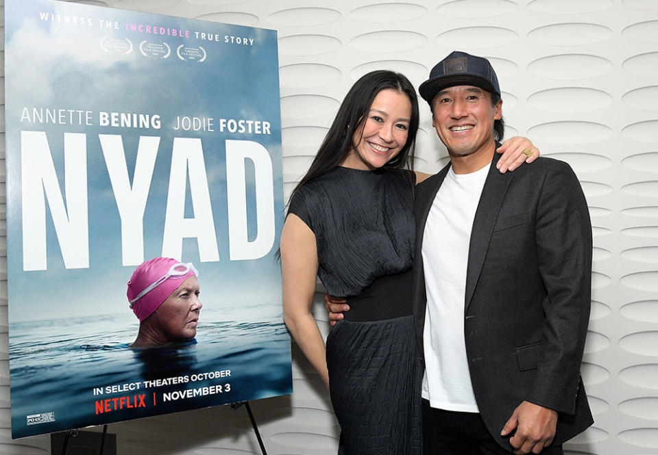 Elizabeth Chai Vasarhelyi and Jimmy Chin attend Netflix's Nyad LA Tastemaker Event at Pacific Design Center on October 16, 2023 in West Hollywood, California.