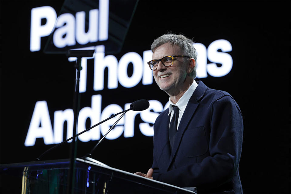 Paul Thomas Anderson speaks onstage during 2023 Pioneer Of The Year A Celebration of Erik Lomis presented by Amazon and MGM Studios at The Beverly Hilton on October 04, 2023 in Beverly Hills, California.