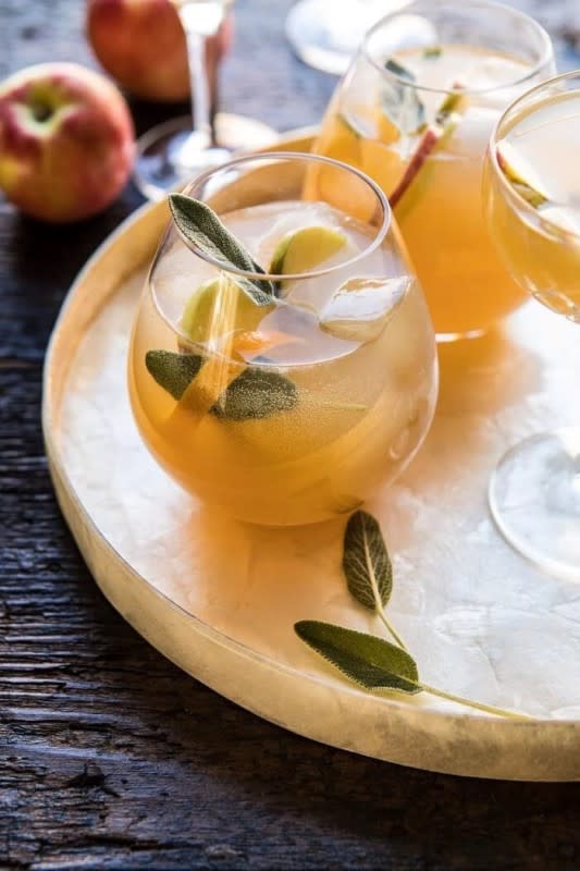 <p>Half Baked Harvest</p><p>Why not kick off Turkey Day with this Harvest Apple Ginger Spritz. Fresh apple juice combined with vodka, orange liquor, and lemon, along with a sweet honey, ginger, and sage syrup.</p><p><strong>Get the recipe: <a href="https://www.halfbakedharvest.com/harvest-apple-ginger-spritz/" rel="nofollow noopener" target="_blank" data-ylk="slk:Harvest Apple Ginger Spritz;elm:context_link;itc:0;sec:content-canvas" class="link rapid-noclick-resp">Harvest Apple Ginger Spritz</a></strong></p>