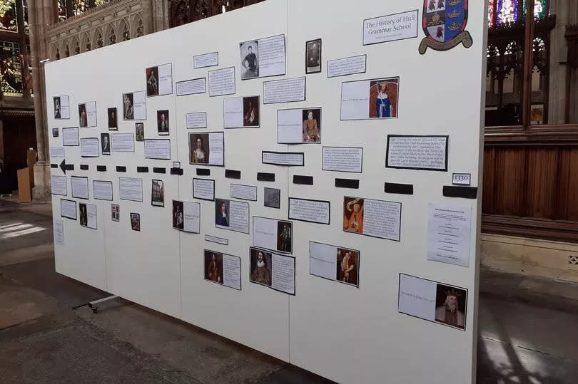 A detailed historical timeline of Hull Grammar School's history, from 1330 to the present day, is being exhibited in the city