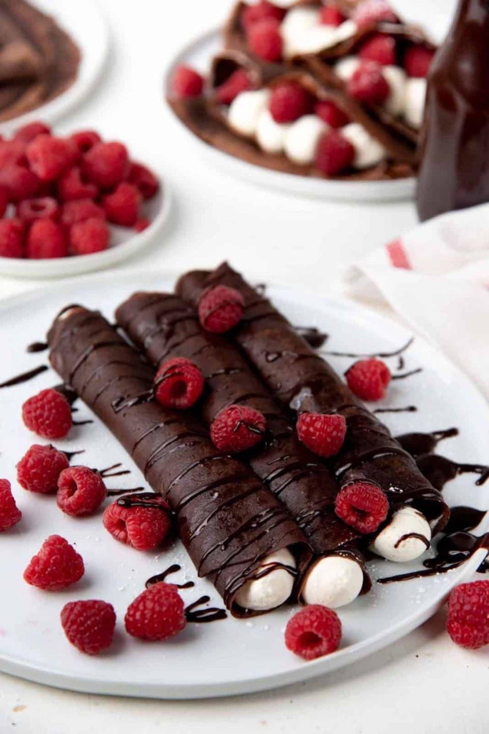 breakfast in bed perfect chocolate crepes with raspberries