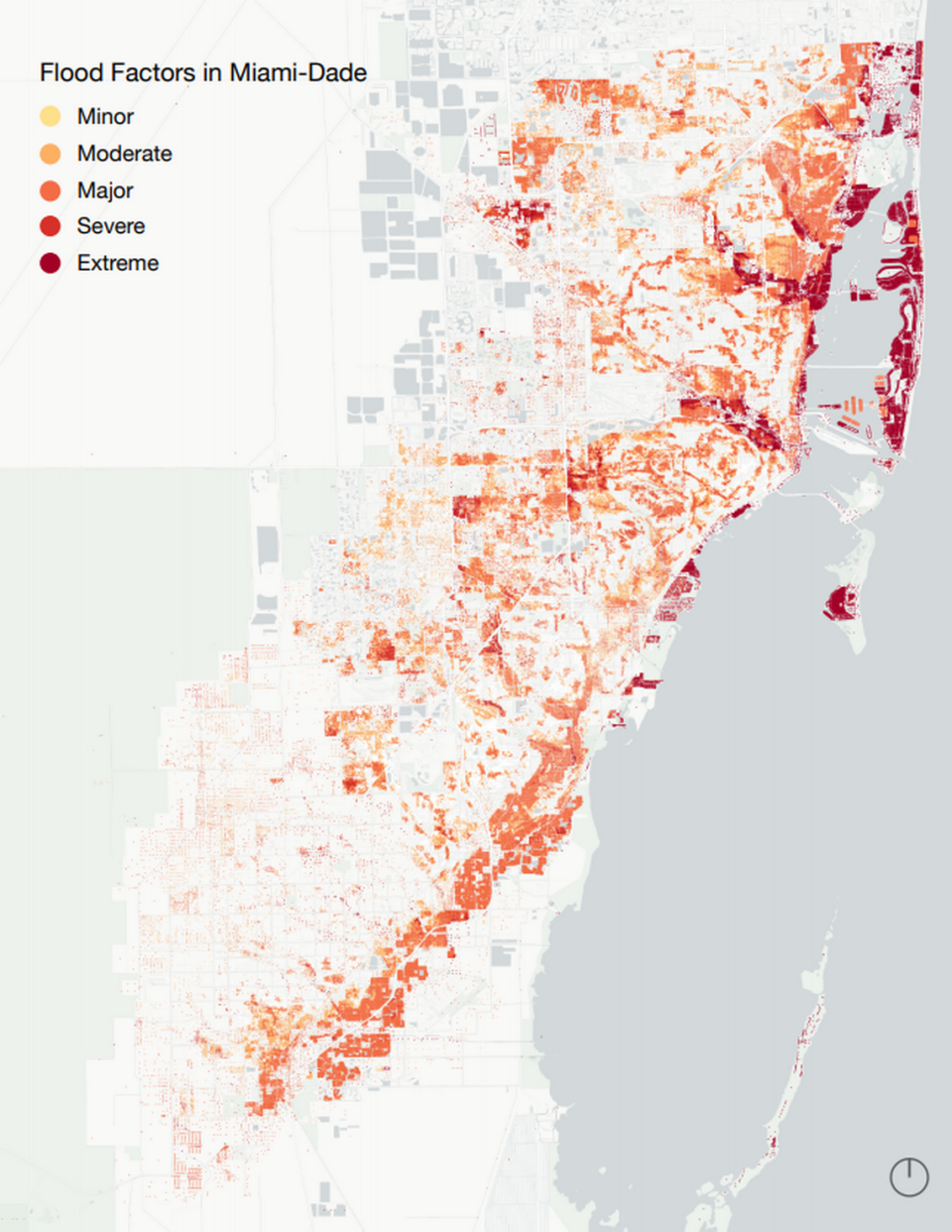 Flood Factor, a free tool that ranks real estate flood risk on a scale of 1 to 10, shows Miami-Dade County has plenty of ‘severe’ or ‘extreme’ risk to flooding.