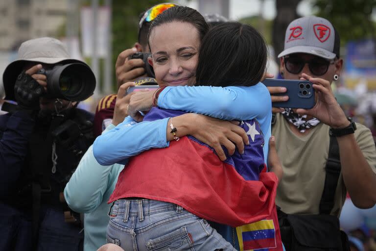 María Corina Machado, en un acto de campaña en Maturín, Venezuela. (AP/Matias Delacroix)