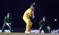 Australia's David Warner plays a shot during the fourth ODI between South Africa and Australia in Pretoria, South Africa, Friday, Sept. 15, 2023. (AP Photo)