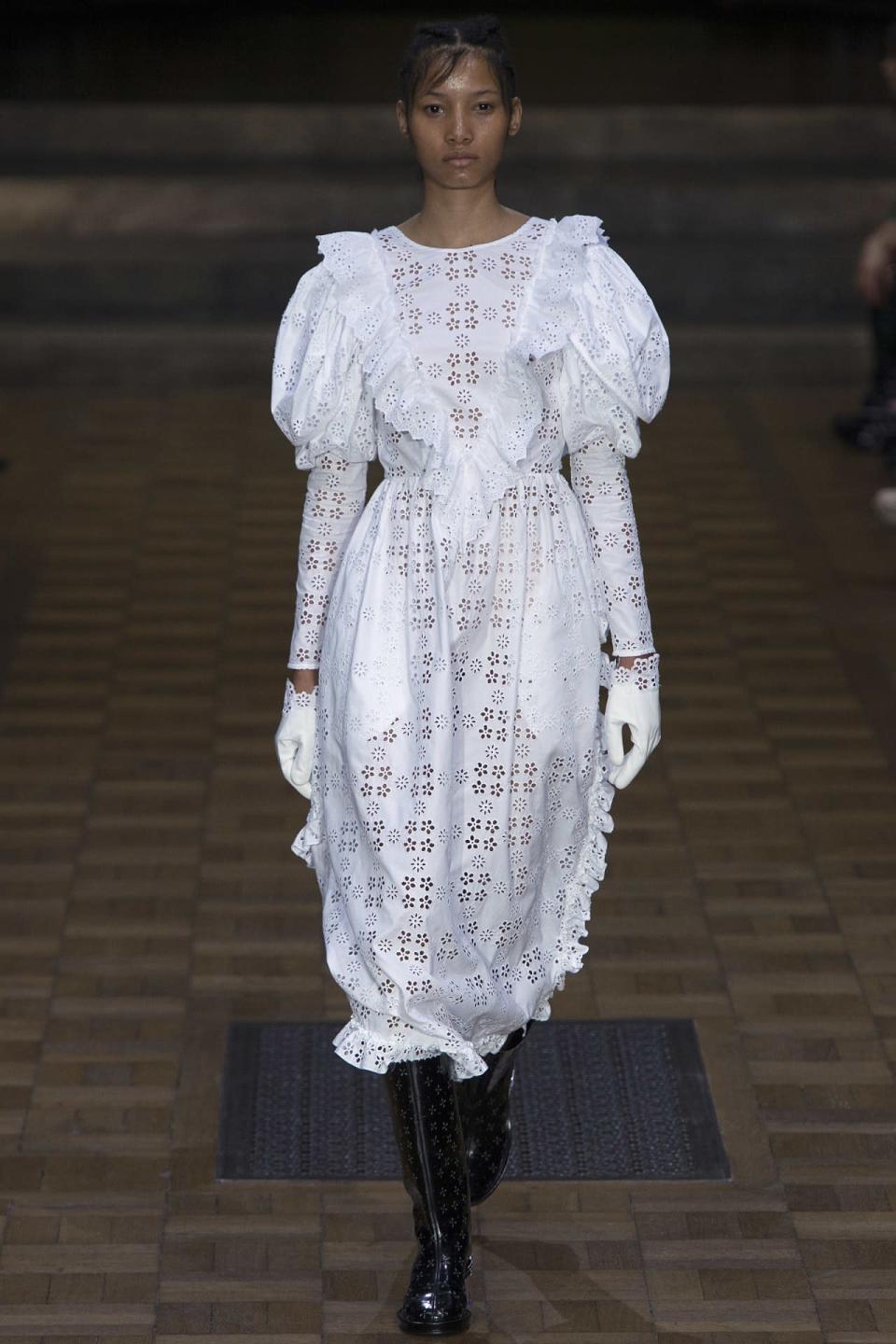 A model at the Simone Rocha September 2016 runway show in London. 