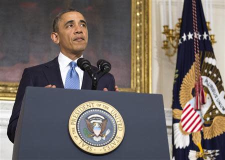 U.S. President Barack Obama makes a statement about an agreement reached with Iran on its nuclear program at the White House in Washington November 23, 2013. REUTERS/Joshua Roberts