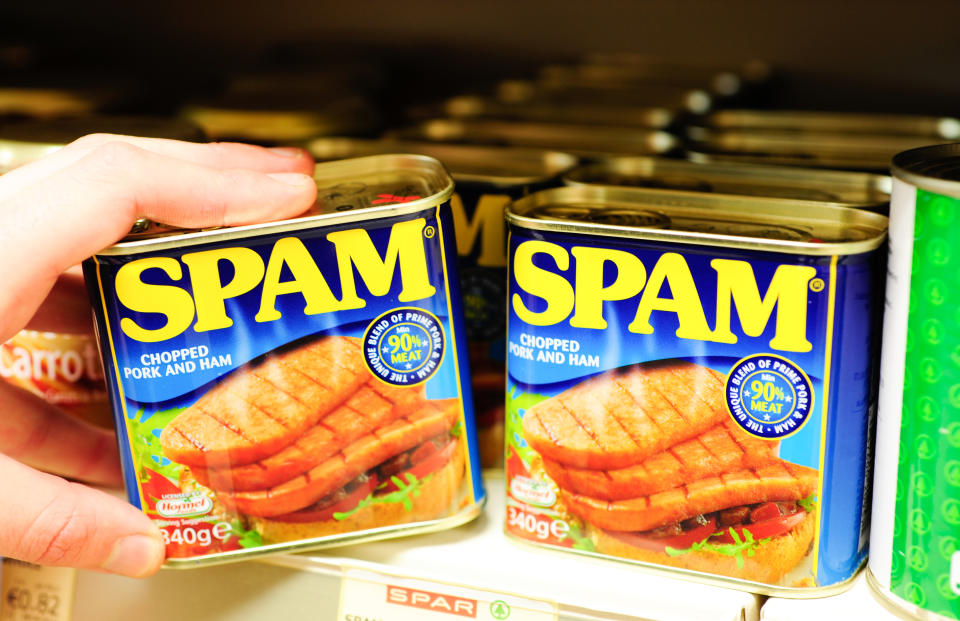 close up of Spam. (Photo by: Newscast/Universal Images Group via Getty Images)