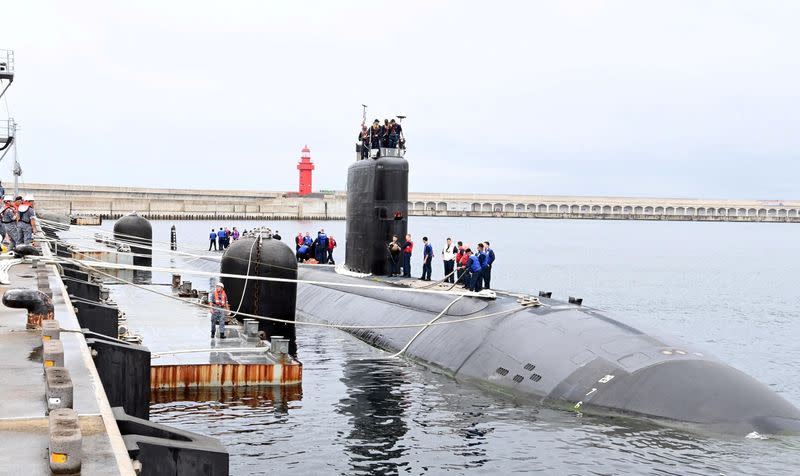 FILE PHOTO: The U.S. nuclear-powered submarine USS Annapolis is anchored at a naval base on Jeju Island