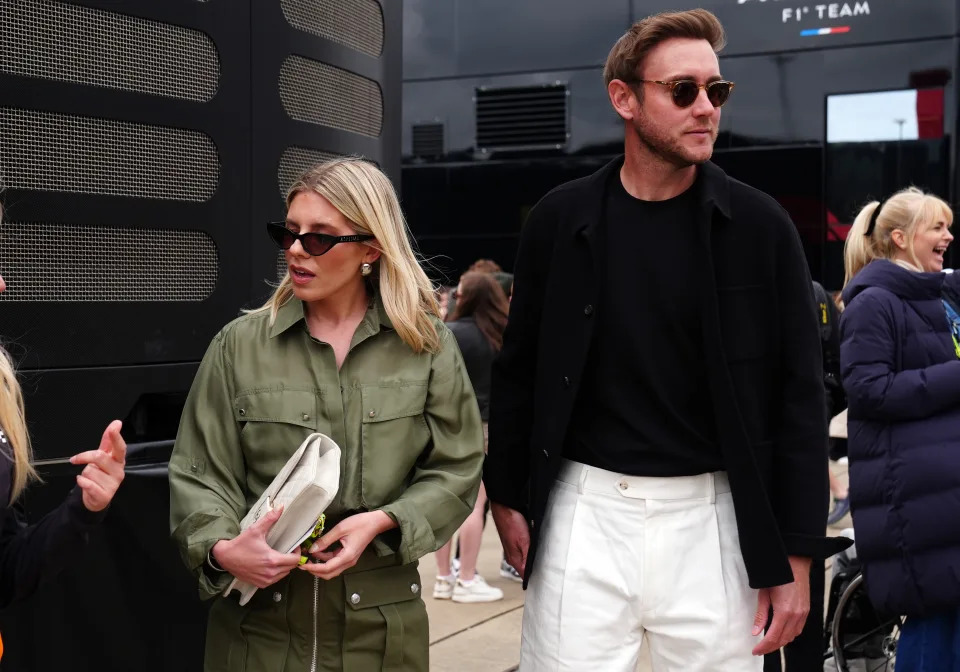 Stuart Broad and Mollie King arriving at Silverstone Circuit, Northamptonshire. Picture date: Sunday July 7, 2024. (Photo by David Davies/PA Images via Getty Images)