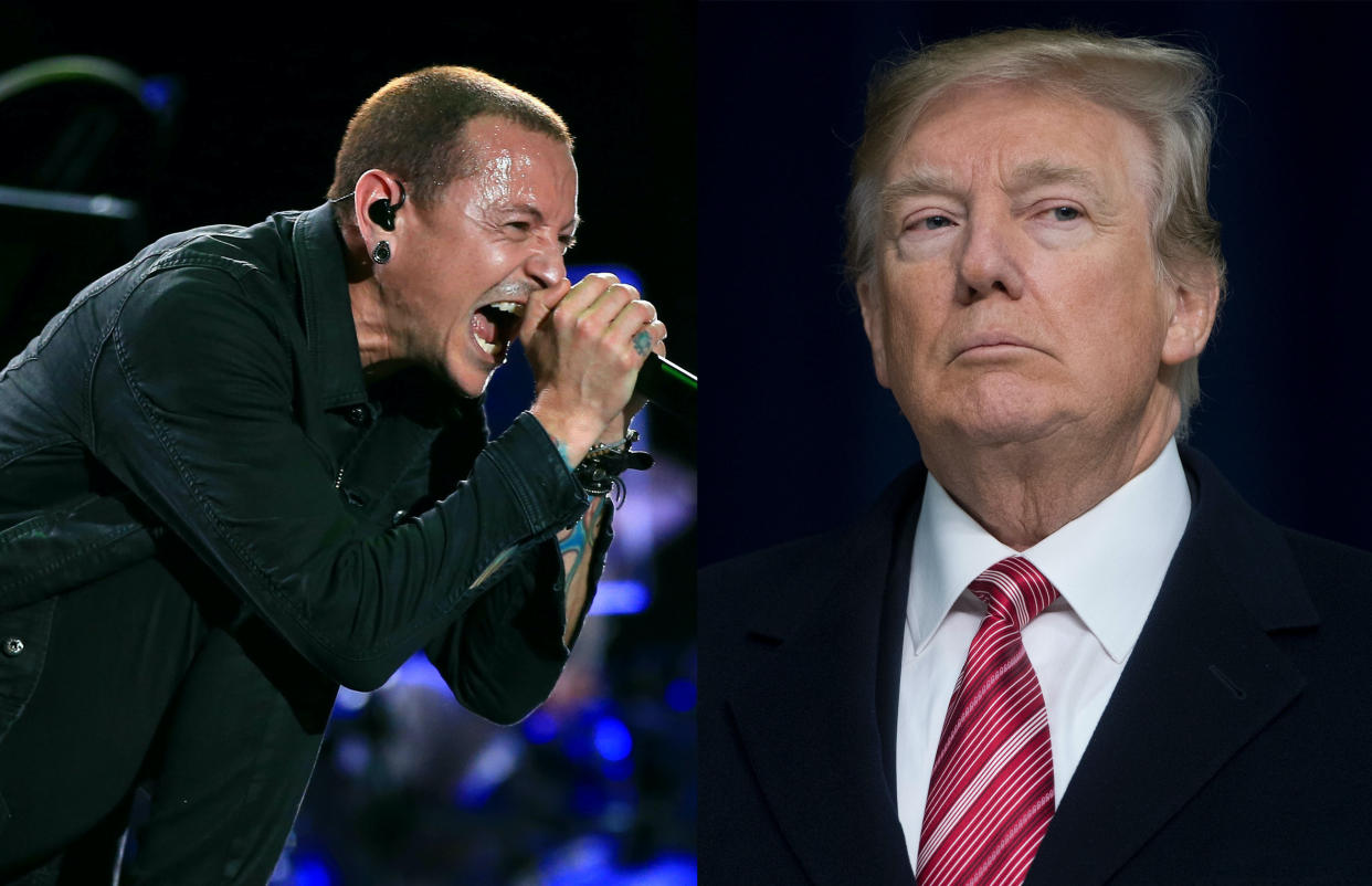 Chester Bennington of Linkin Park, Donald Trump (Photos: Getty Images)
