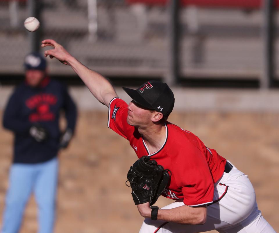 Texas Tech's Zane Petty (34) pitches against Gonzaga in game two of the baseball series, Saturday, Feb. 18, 2023, at Rip Griffin Park at Dan Law Field. 