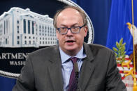 FILE - Jeffrey Clark, then-Assistant Attorney General for the Environment and Natural Resources Division, speaks during a news conference at the Justice Department in Washington, on Sept. 14, 2020. Authorities in June also searched the Virginia home of Jeffrey Clark, who was known at the Justice Department to champion former President Donald Trump’s false claims of election fraud. (AP Photo/Susan Walsh, Pool, File)