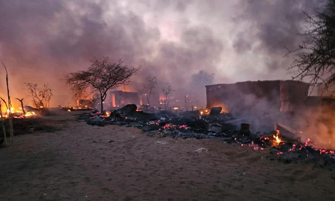 <span>The aftermath of an attack on Abu Shouk camp near El Fasher last month, when more than 100 people died.</span><span>Photograph: Darfur Network for Human Rights</span>