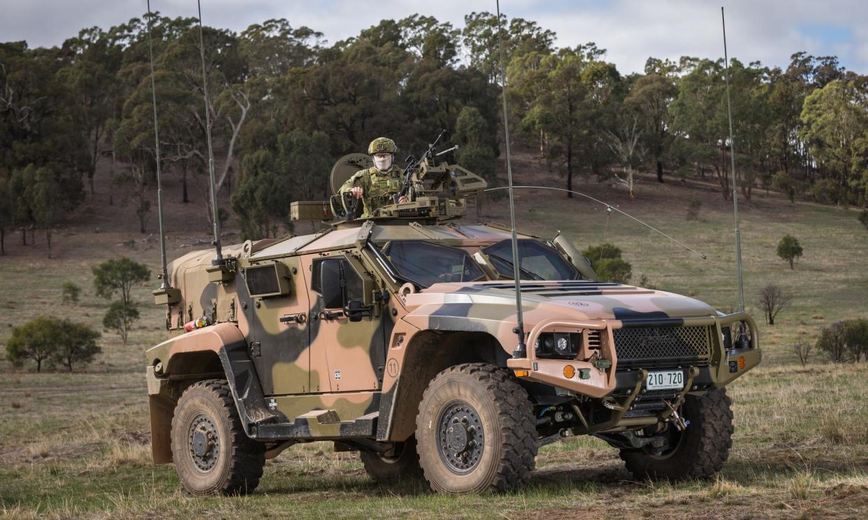 <span>An Australian army Hawkei vehicle at Puckapunyal. Victoria’s WorkCover Authority is suing the defence department after a contractor was injured testing one of the vehicles.</span><span>Photograph: CPL Nunu Campos</span>
