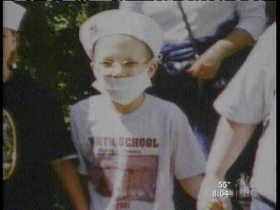 Hannah was banned from playing with friends and ordered by her mum to wear a mask to ward off germs. Photo: NBC