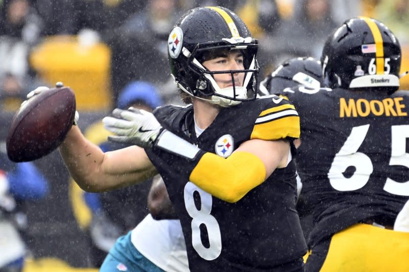 Pittsburgh Steelers quarterback Kenny Pickett throws a pass against the Jacksonville Jaguars on Sunday at Acrisure Stadium in Pittsburgh. Photo by Archie Carpenter/UPI