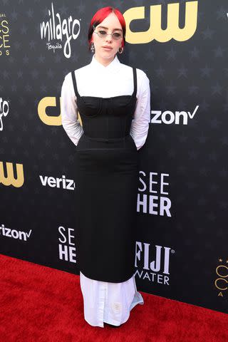 Billie Eilish Rocks a Black Corset Dress Over a Floor-Length White  Button-Down at 2024 Critics Choice Awards