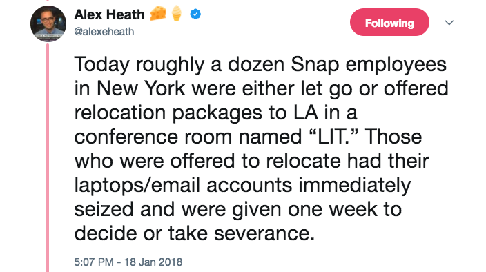 Snap layoffs tweet