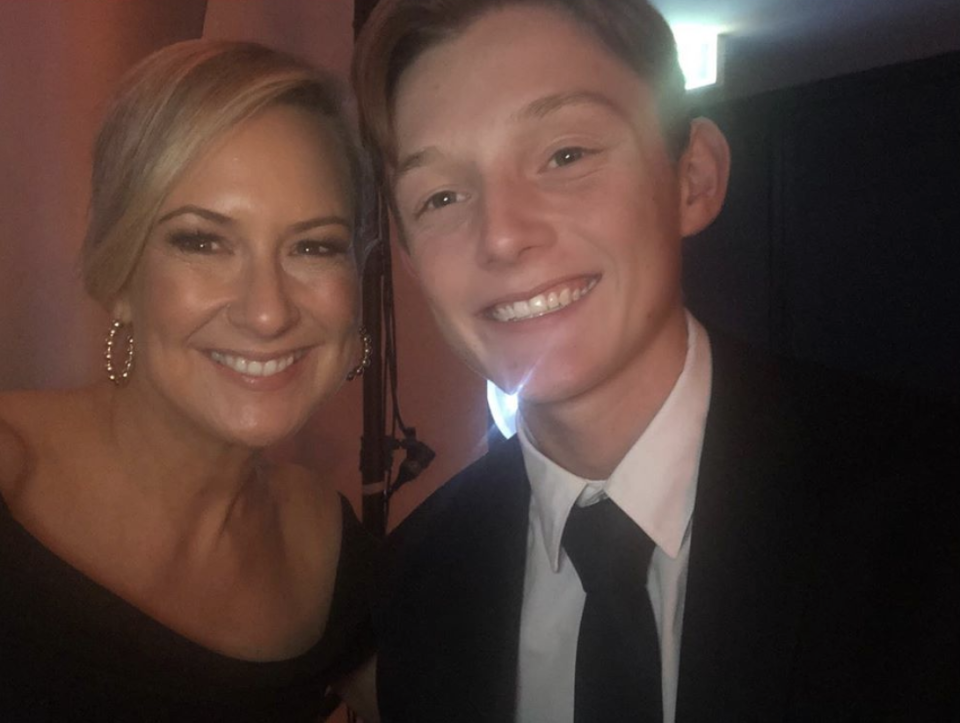 A photo of Melissa Doyle and her 18-year-old son Nick at the 2019 Brownlow awards.