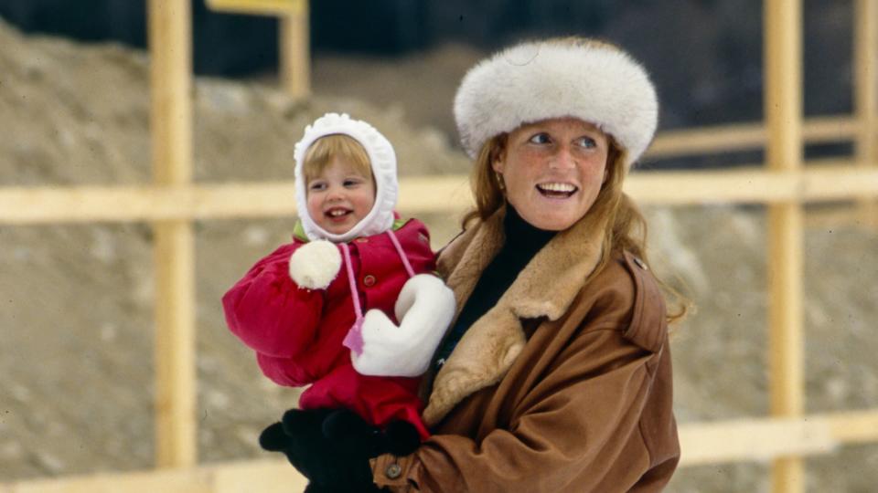 sarah, duchess of york, and princess beatrice on a skiing holiday in klosters, switzerland