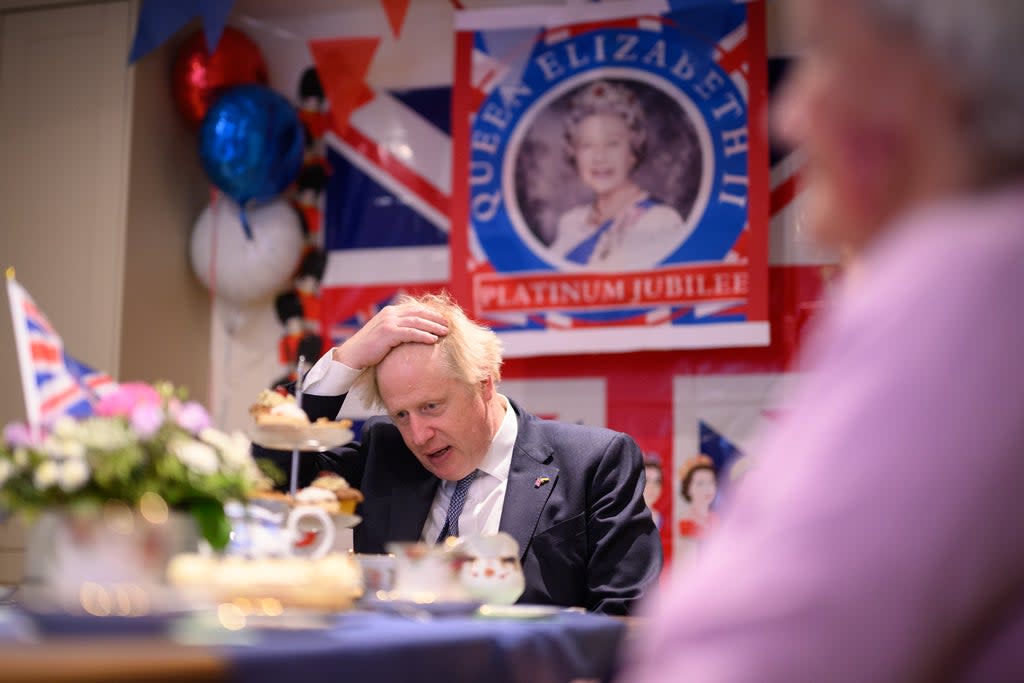 Boris Johnson spoke to constituents in a Diamond Jubilee-themed room during a visit to Sweetcroft care home  on Thursday  (Getty Images)